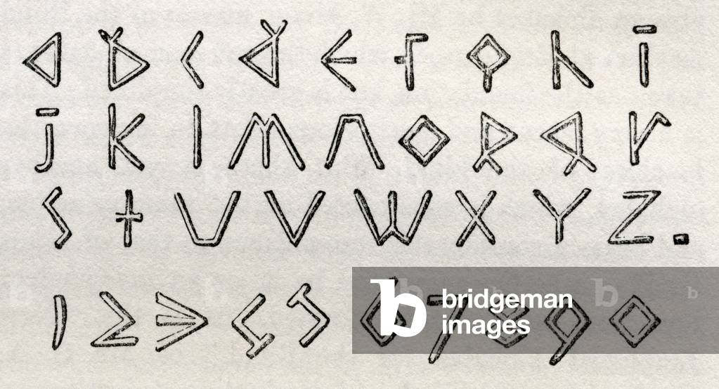 James Gall's triangular tactile alphabet and numerals for the blind, from 'Cyclopaedia of Useful Arts and Manufactures' by Charles Tomlinson (engraving)