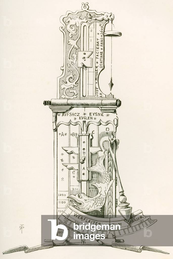 Tangent Sight for an English Cannon, made in 1609, from The British Army: Its Origins, Progress and Equipment, published 1868.