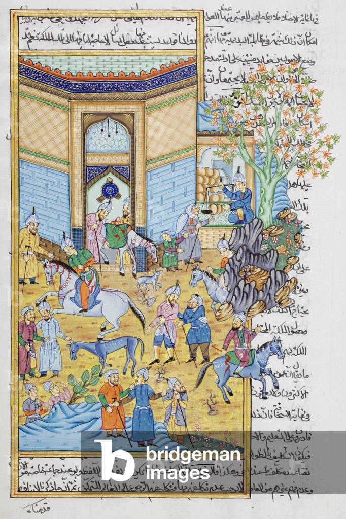 Stable scene, Rajasthani miniature painting (w/c on paper)