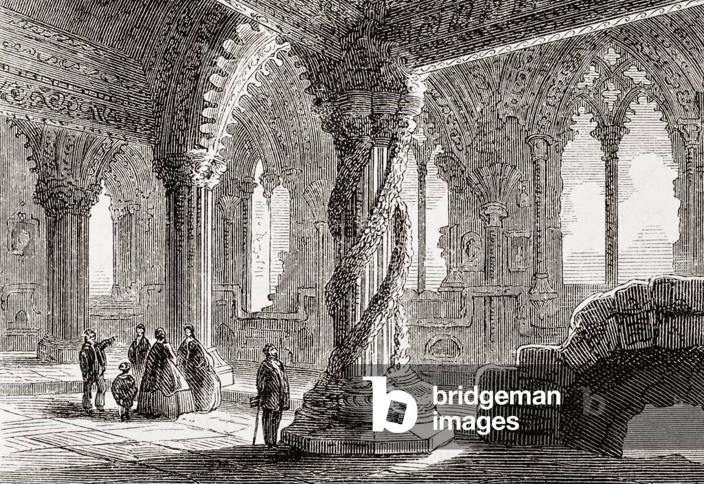 Interior of Rosslyn Chapel at Roslin, Scotland, from The National and Domestic History of England by William Aubrey pub. London, c.1890