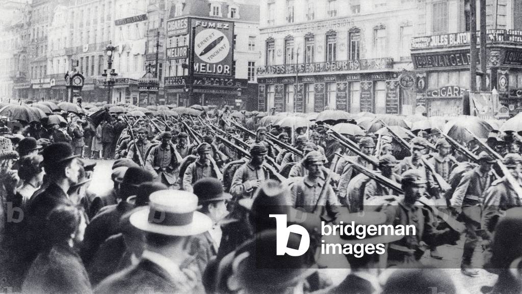 Entry of the German troops into Place Charles Rogier, Brussels, on the 20th August, 1914, from 'The Illustrated War News', published in 1914 (litho)