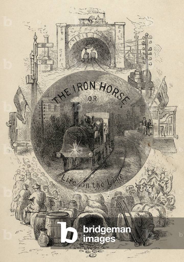Title page of 'The Iron Horse or Life on the Line' by R.M. Ballantyne, published 1884 (litho)