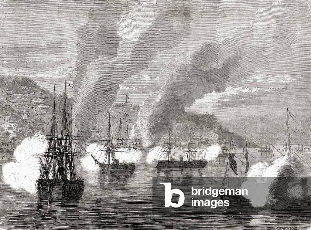 The Bombardment of Valparaiso on 31 March 1866, from 'L'Univers Illustré', 1866 (engraving)