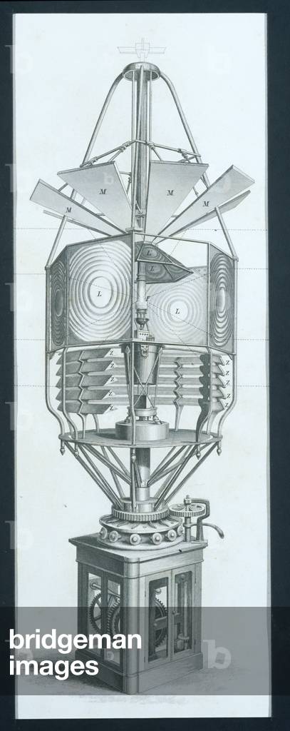 Revolving Dioptric Apparatus for a Lighthouse, from 'Cyclopaedia of Useful Arts & Manufactures' edited by Charles Tomlinson, c.1880s (engraving)