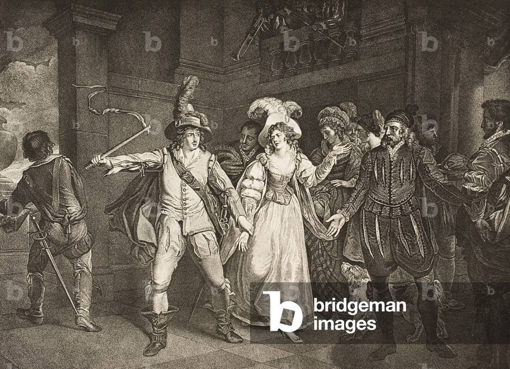 Padua, Before Baptista's house, Act III, Scene II, from 'The Taming of the Shrew', from The Boydell Shakespeare Gallery, published late 19th century (litho)