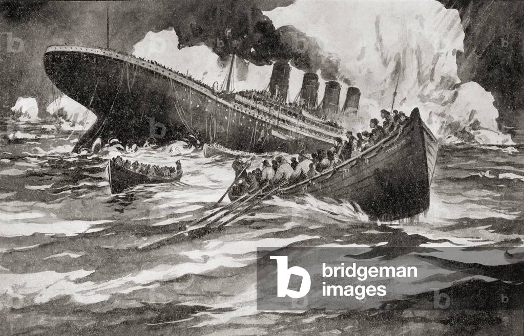 RMS Titanic of the White Star Line sinking around 2.20 AM Monday morning April 15 1912 after hitting an iceberg in the North Atlantic