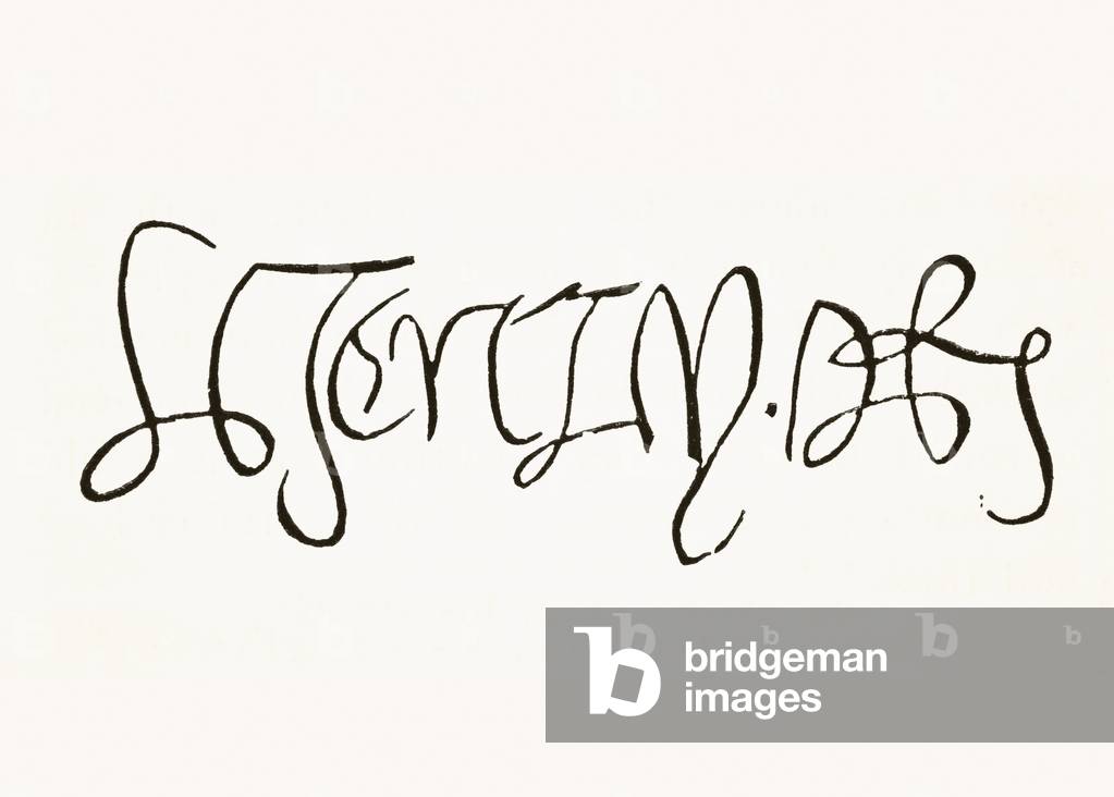 Signature of King Henry VIII of England, 1491 to 1547, from The National and Domestic History of England by William Aubrey pub. London, c.1890