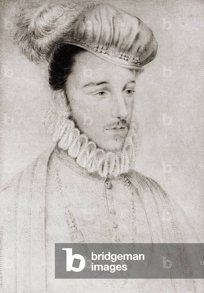 Hercule Francois de Valois, aka Francois D'Alencon, Duc D'Anjou, 1554-1584. Son of Henry II and Catherine de Medicis. From an engraving after a drawing attributed to François Clouet.