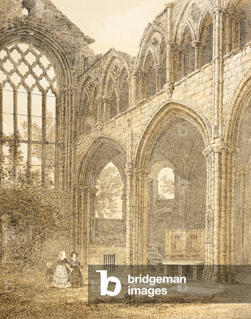 Ruins of Holyrood Abbey and the entrance to the Royal Vault, from 'The Scots Worthies' by John Howie, second edition published in 1879 (colour litho)