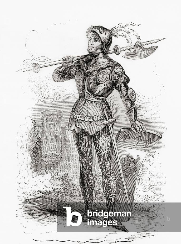 Bertrand du Guesclin in full armour, from Old England: A Pictorial Museum, published 1847