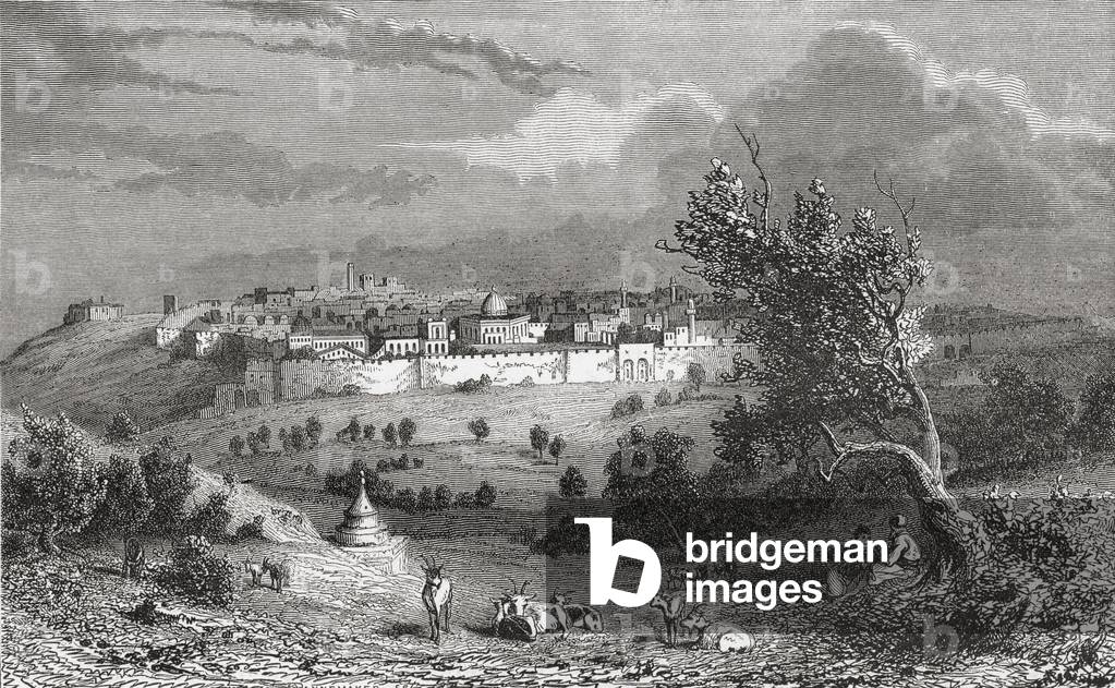 Jerusalem, Palestine seen from The Mount of Olives in the 19th century, from  El Mundo en la Mano pub. 1875