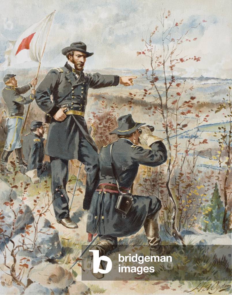 General Sherman at Kenesaw Mountain during the Battle of Allatoona Pass, 4th October, 1864 (colour lithograph)