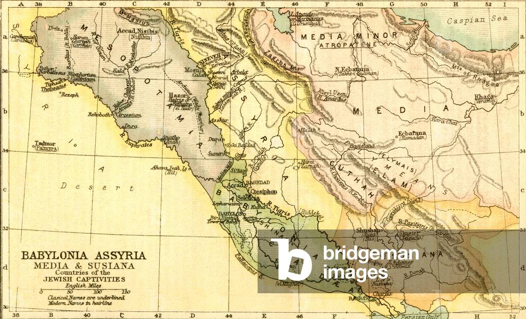 Map of Babylon, Assyria, Media and Susiana,  countries of the Jewish Captivities.  From The Holy Bible published c.1910.