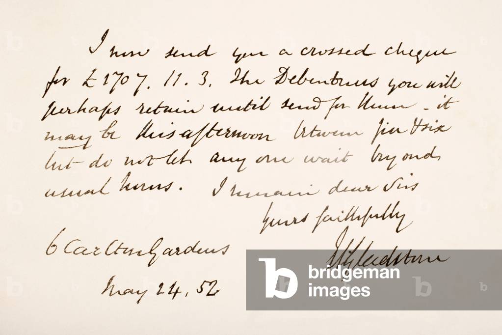 Handwriting and signature of William Eward Gladstone, 1852 (pen & ink on paper)