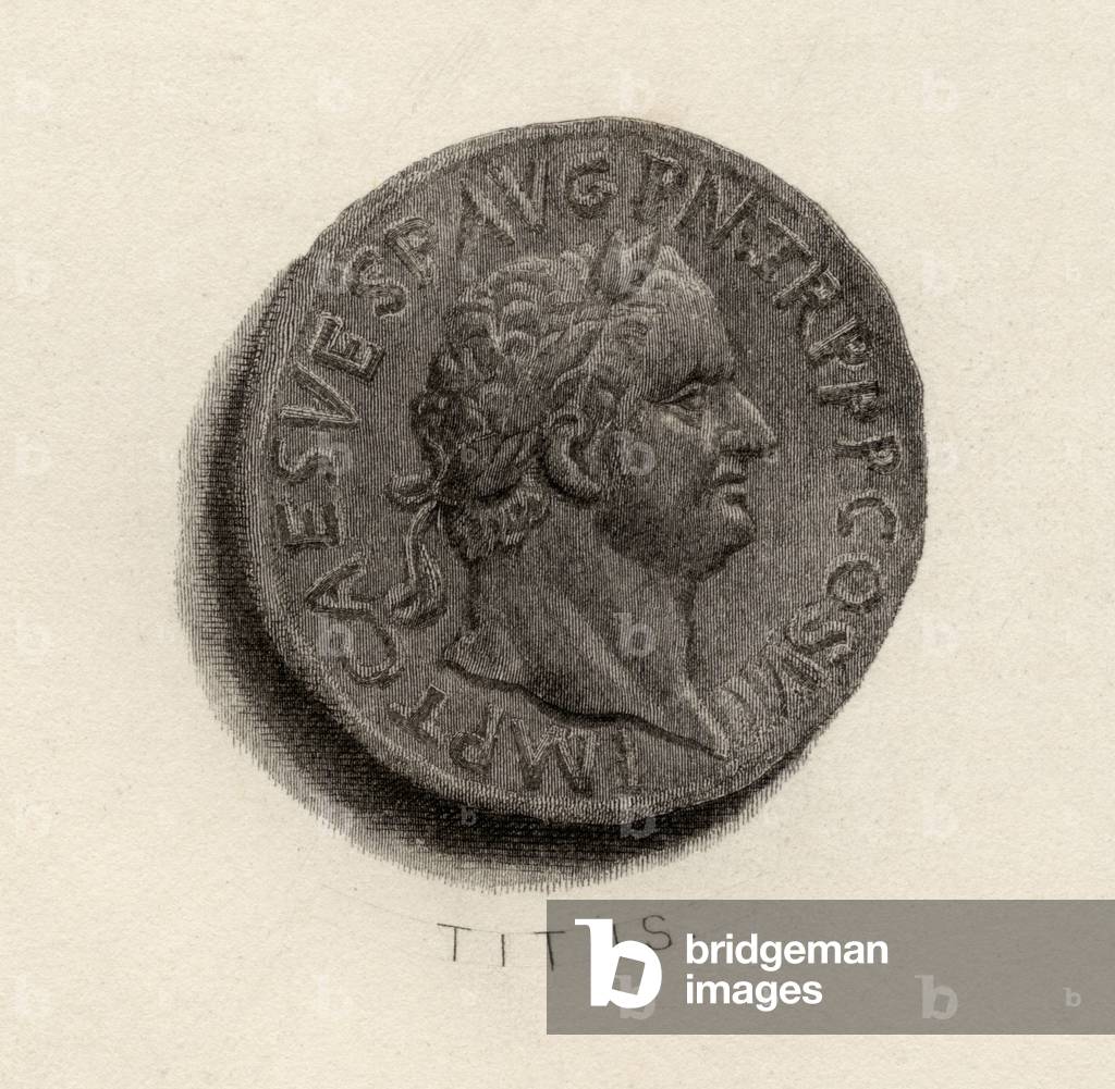 Aureus coin, from the era of Titus Flavius Vespasianus (engraving)