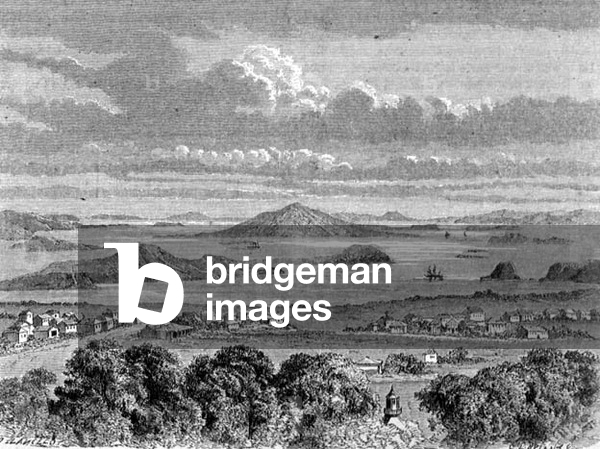 View of Auckland Harbour, illustration from 'The Return to the World', 1865 (engraving)