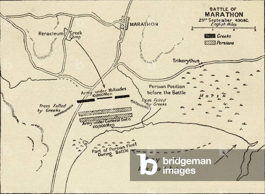 Map of the Battle of Marathon, from 'Atlas of Ancient and Classical Geography, published in 1928 (litho)