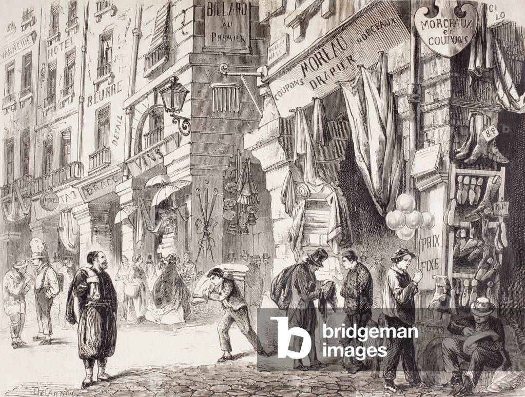 Les Halles Market, Rue de la Tonellerie, Paris, France in the mid 19th century.
