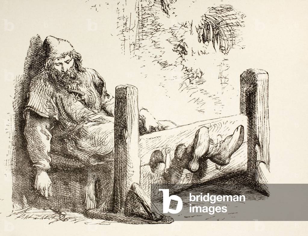 A Man in Stocks, 1890 (litho)