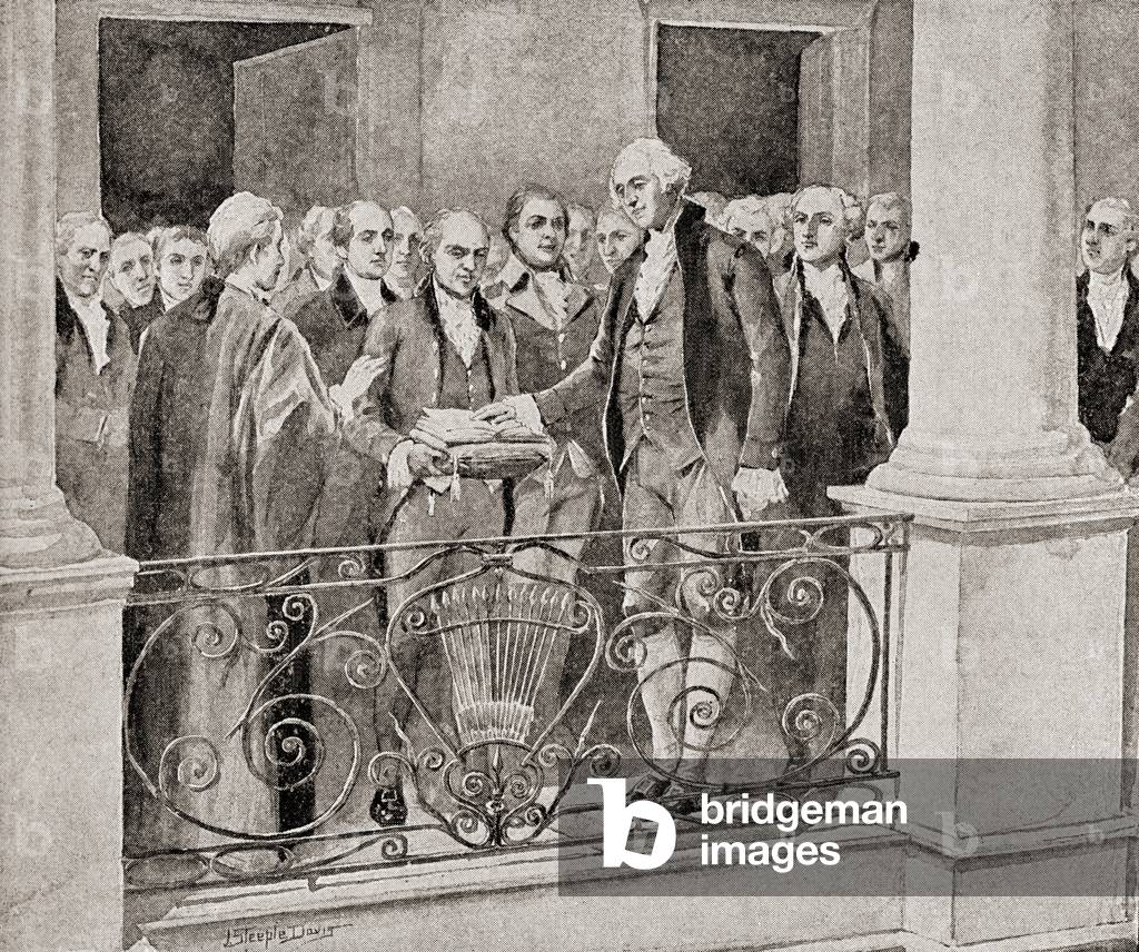 The first inauguration of George Washington, April 30, 1789, from 'The History of Our Country', published 1905 (litho)