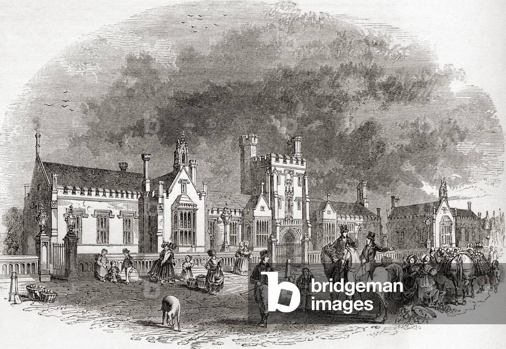 The old Bedford School, as rebuilt in the late 19th century, from Old England: A Pictorial Museum, pub. 1847