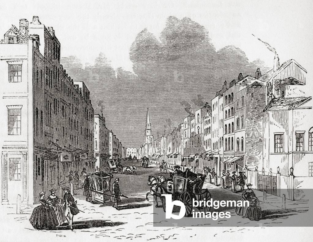 Pall Mall, City of Westminster, London, England seen here c.1740, from Old England: A Pictorial Museum, pub. 1847