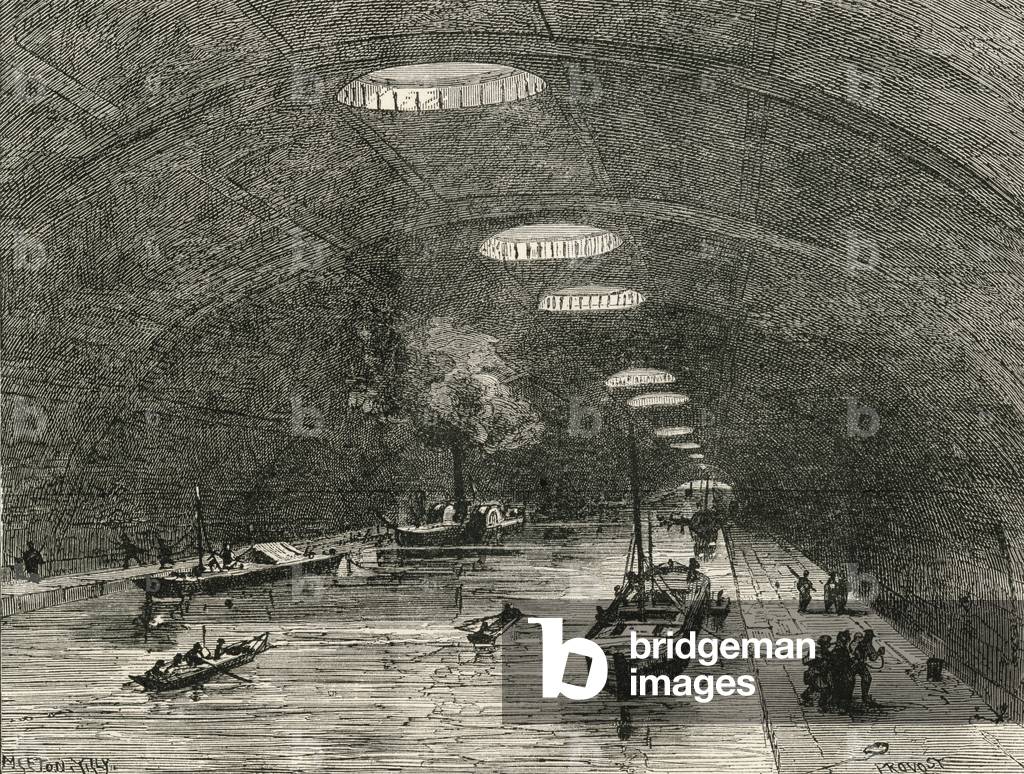 Canal Saint Martin, Paris, passing under the eastern part of the city, from 'French Pictures' by Rev. Samuel G. Green, published 1878 (litho)