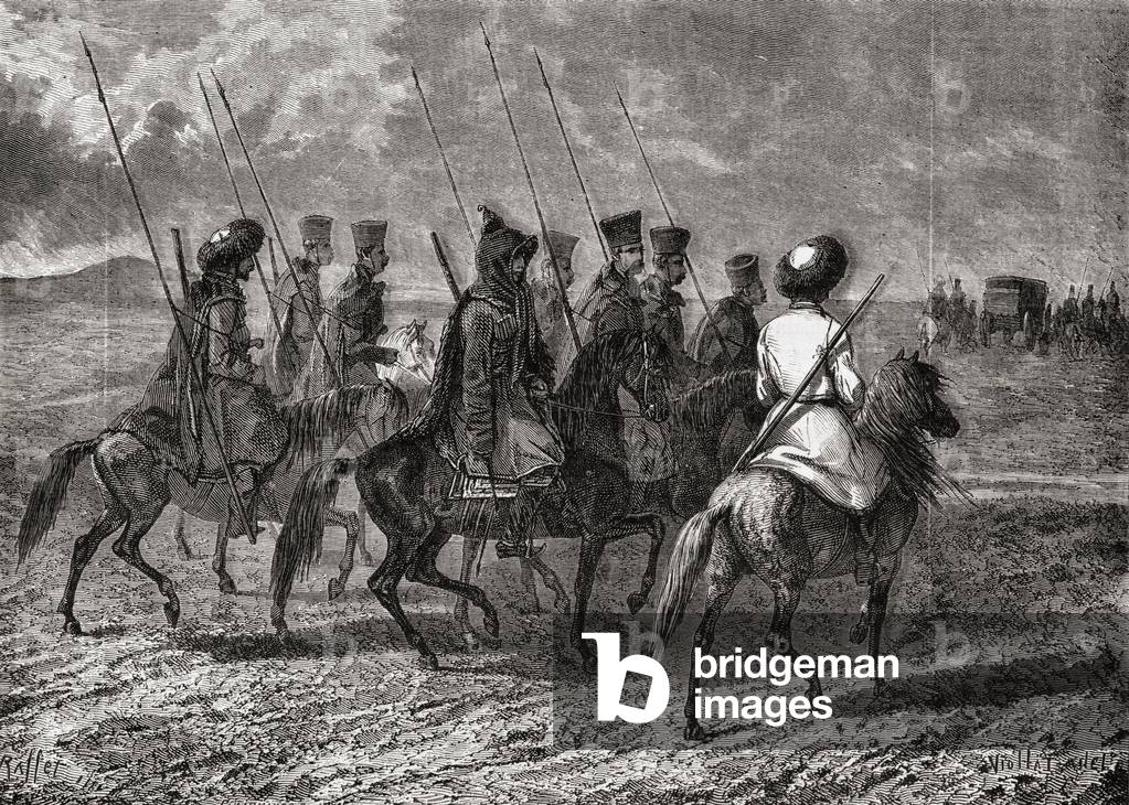 Russian Cossacks in the 18th century (engraving)