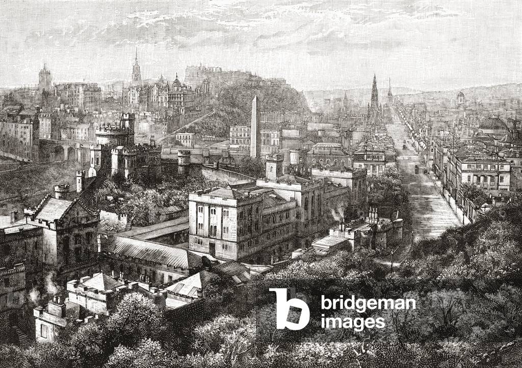 View of Edinburgh, Scotland from the Calton Hill in the 19th century.