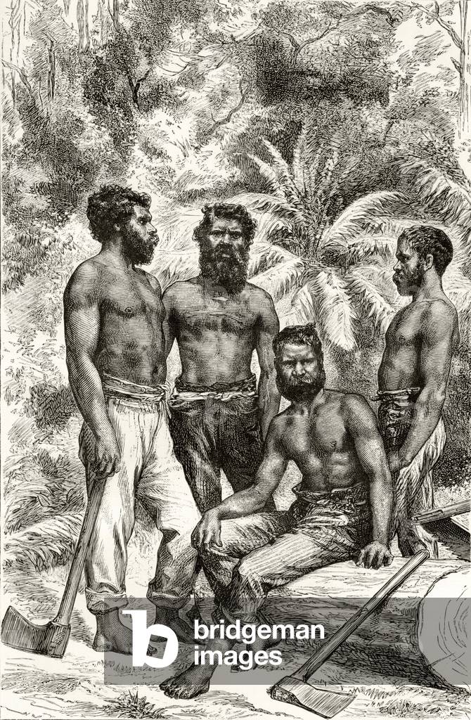 Semi-civilised Victorian Aborigines, from 'Australian Pictures' by Howard Willoughby, published by the Religious Tract Society, London, 1886 (litho)