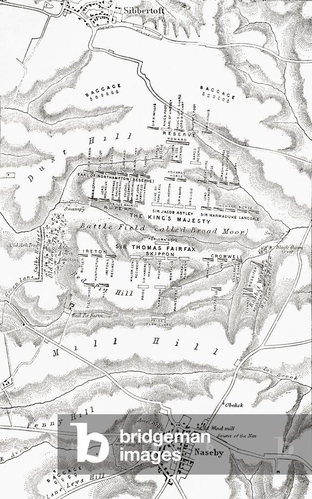 Map of the site of the Battle of Naseby, 1645, from the book Short History of the English People by J.R. Green pub. London 1893