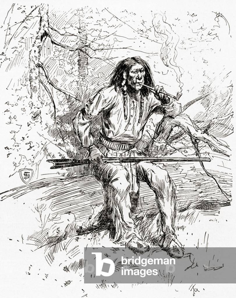 An Apache Indian warrior in the 19th century.  From The History of Our Country, published 1900