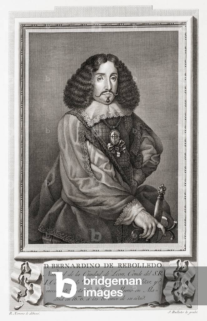 Bernardino de Rebolledo y Villamizar, Earl of Rebolledo & Gref of German Sacred Empire, after an etching in Retratos de Los Españoles Ilustres, Madrid, Spain, pub. 1791