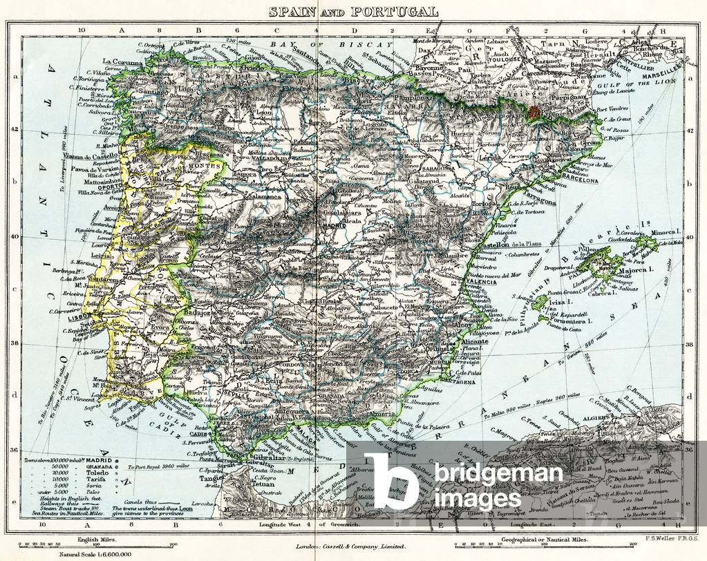 Map of Spain and Portugal from Milner's Gallery of Geography, c.1872 (colour litho)