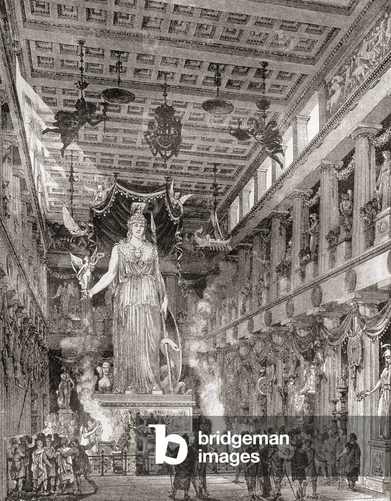 The great ivory and gold statue of Athena in the Pantheon, Greece (litho)