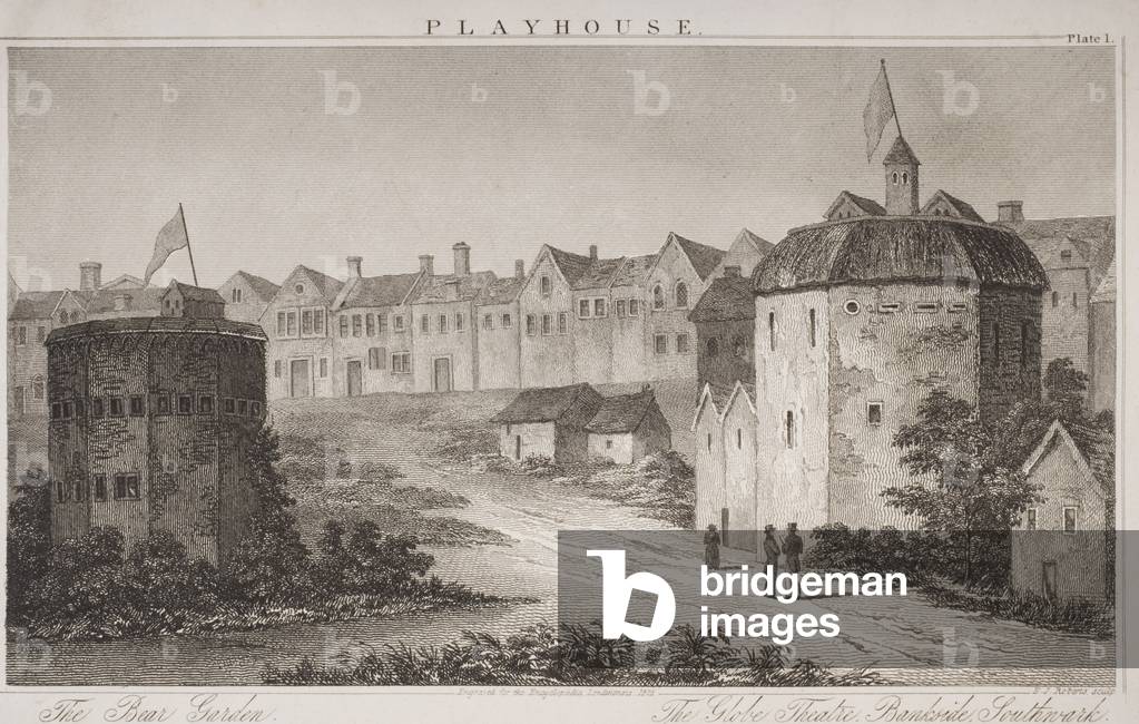 The Bear Garden and the Globe Theatre, from the `Encyclopaedia Londinensis', engraved by E.J. Roberts, 1825 (engraving)