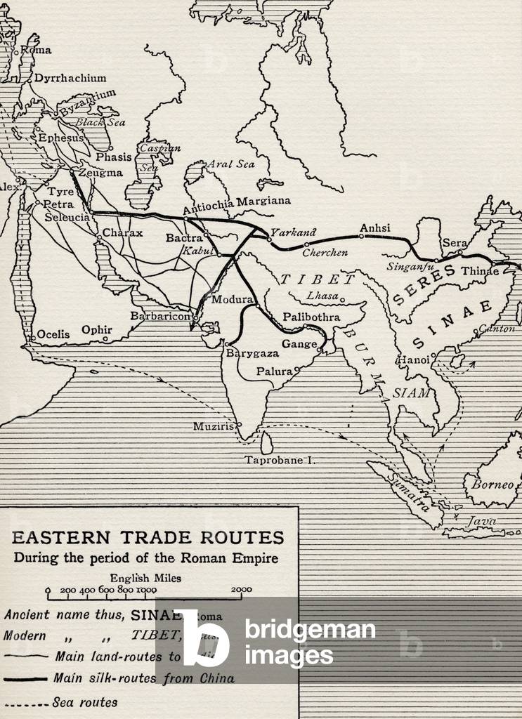 Eastern Trade Routes during the period of the Roman Empire, from 'The Quest for Cathay', by Sir Percy Sykes, published 1936 (litho)