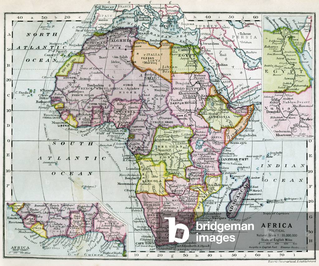 Continent of Africa between World War I and World War II, from Bacon's 'Excelsior Atlas of the World', published c.1930 (colour litho)