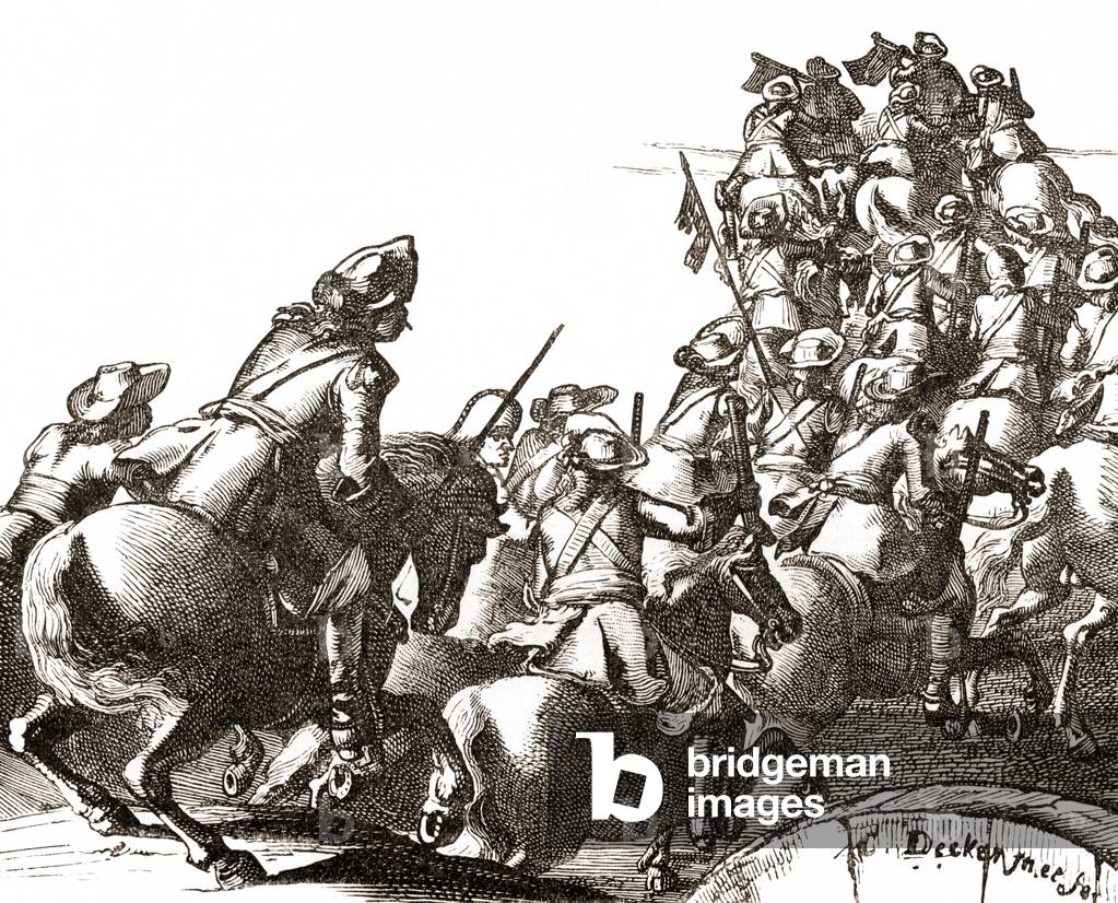 The storming of Aardenburgh, Holland, in 1672 by French pistoliers, from the book Short History of the English People by J.R. Green, pub. London 1893