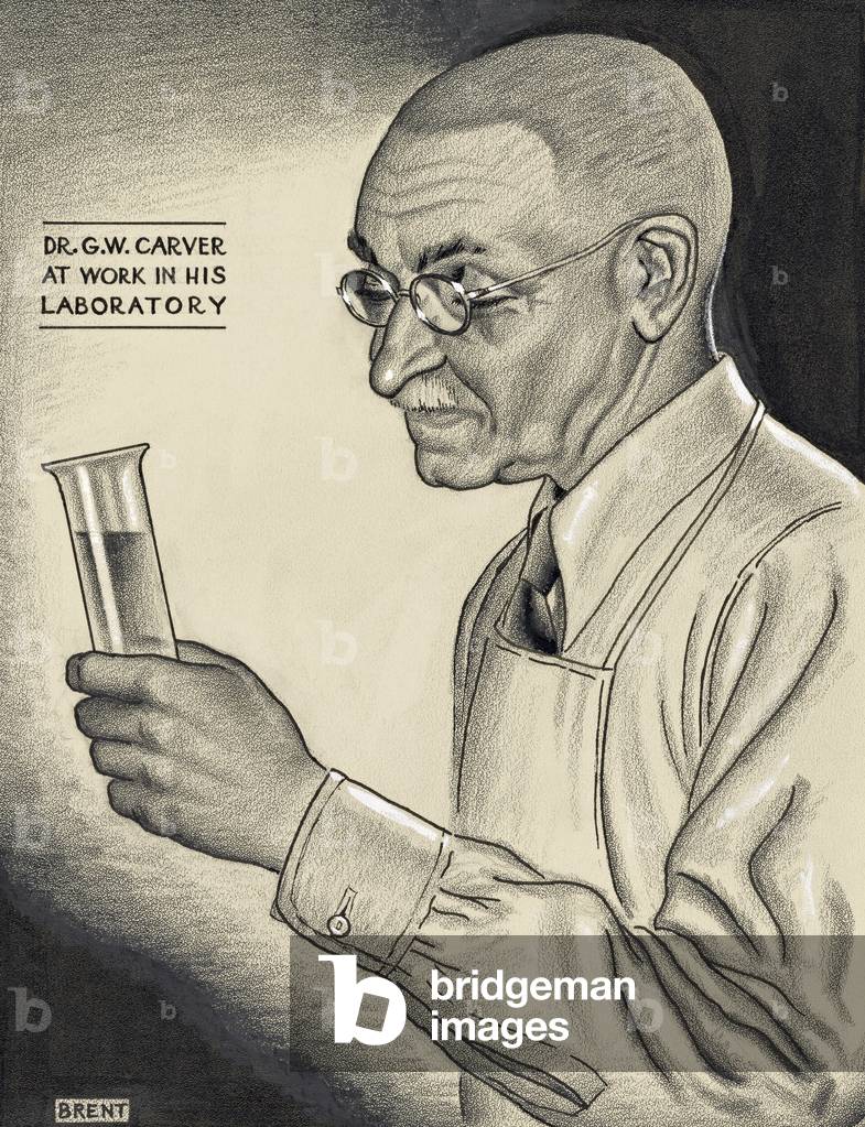 George Washington Carver, American botanist and inventor, ffter an illustration by Richard Brent
