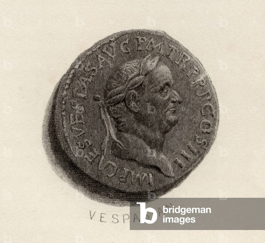Aureus coin, from the era of Vespasian, Titus Flavius Vespasianus (engraving)