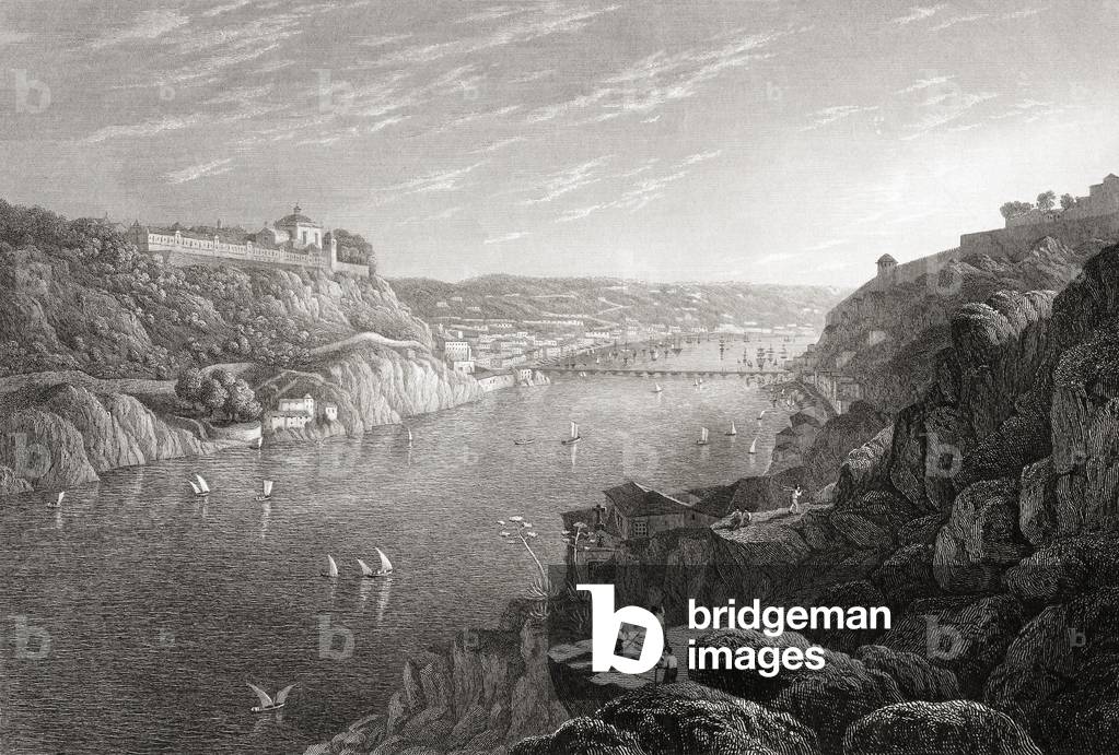 Oporto, Portugal from Fontainhas  From the original painting by Lt. Col. Batty F.R.S., from the book Select Views of some of the Principal Cities of Europe published London 1832. Engraved by T. Jeanons