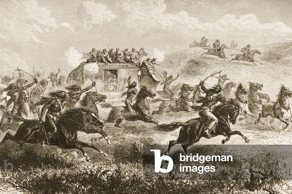 Carrying United States Mail Across the Sierra Nevada in 1860, from 'American Pictures', published by The Religious Tract Society, 1876 (engraving)