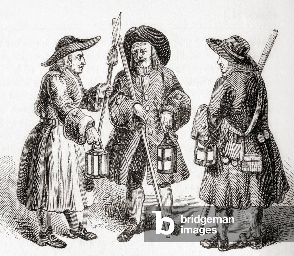 Nightwatchmen or Watchmen, from Old England: A Pictorial Museum, pub. 1847