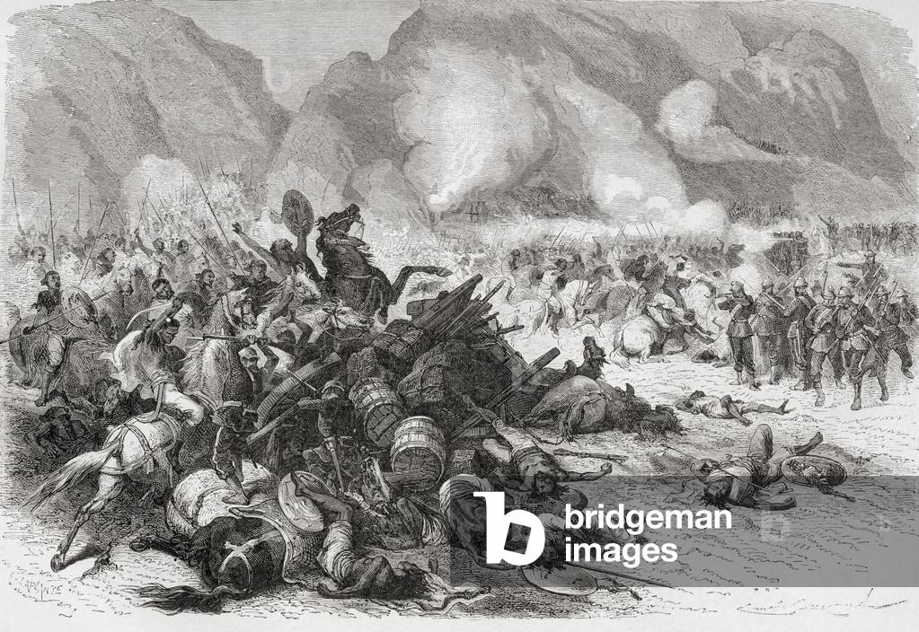 The Battle on Mount Fahla, Abyssinia between British troops under the command of Sir Richard Napier and Tewodros II in 1868.