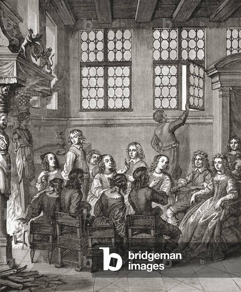 A party at the Duke of Newcastle's House, frontispiece to Nature's Pictures by Margaret, Duchess of Newcastle, 1656, from 'A Short History of the English People' by J. R. Green, published 1893 (litho)