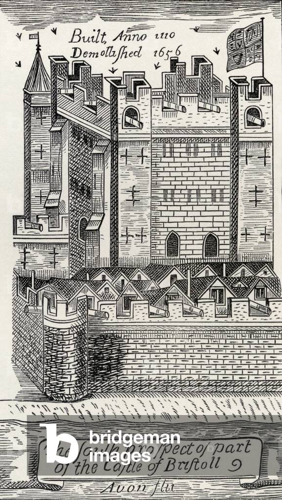 Bristol Castle, England, after James Millerd's map of Bristol in 1673, from the book Short History of the English People by J.R. Green pub. London 1893