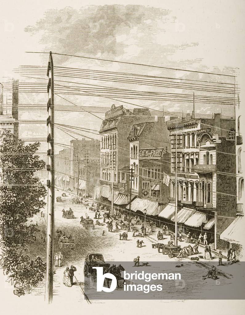 Clark Street, Chicago, in c.1870, from 'American Pictures' published by the Religious Tract Society, 1876 (engraving)