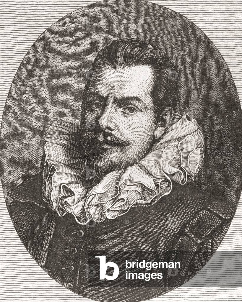 Hugo Grotius, 1583 -1645, aka Huig de Groot, Hugo Grocio or Hugo de Groot.  Jurist in the Dutch Republic.    published 1863. (litho)