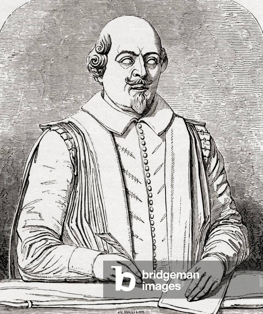 William Shakespeare, after the bust from the tomb at Stratford, from 'The Works of William Shakespeare', published 1896 (engraving)